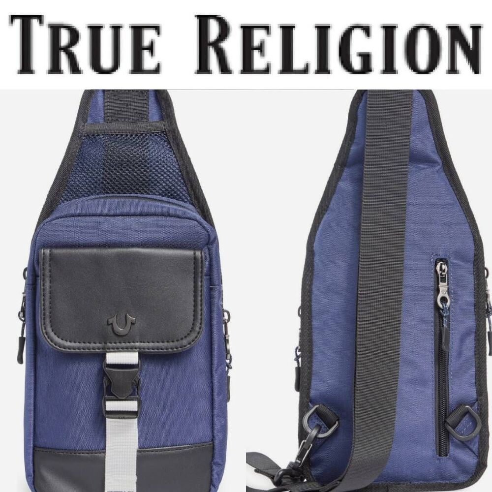 True Religion Ivan Sling Bag- Blue/Black/White